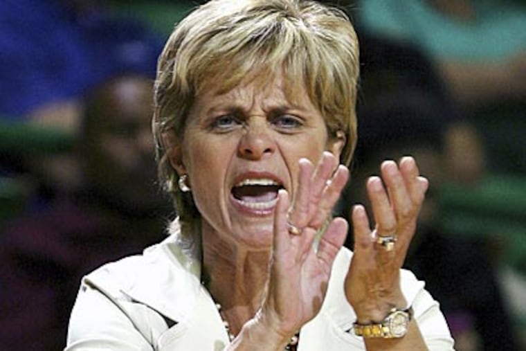 Baylor head coach Kim Mulkey reacts during an NCAA college exhibition
basketball game against Tarleton State, Monday, Nov. 5, 2012, in Waco,
Texas. (AP Photo/The Waco Tribune-Herald, Jerry Larson)