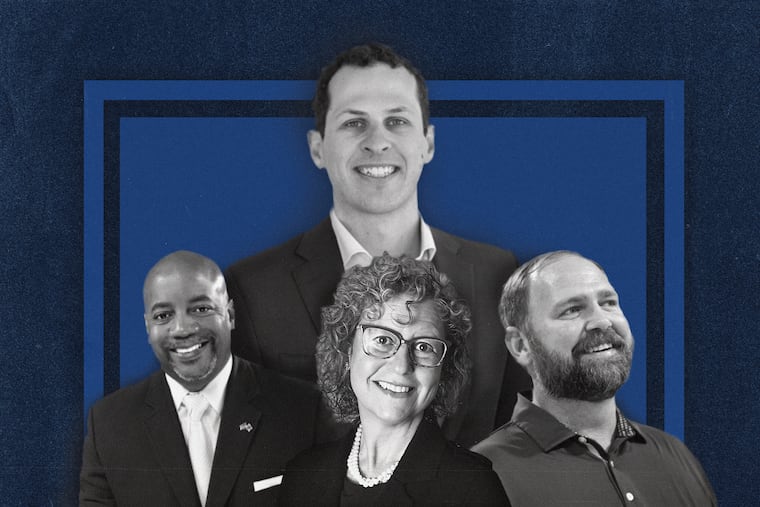 Bayly Winder (back center) leads in fundraising among Democrats running for New Jersey's 2nd Congressional District. The other candidates include Timothy Alexander, left, Terri Reese, front center, and Cape May Mayor Zack Mullock, right.