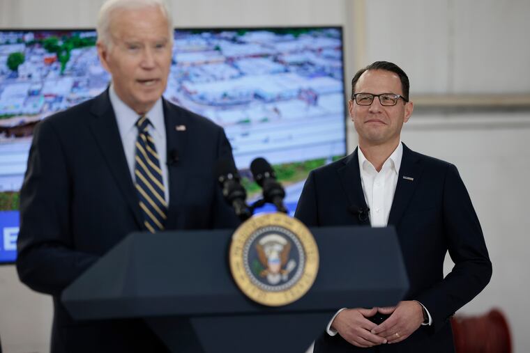 Gov. Josh Shapiro, pictured with President Joe Biden last year, attended the White House state dinner Wednesday night.
