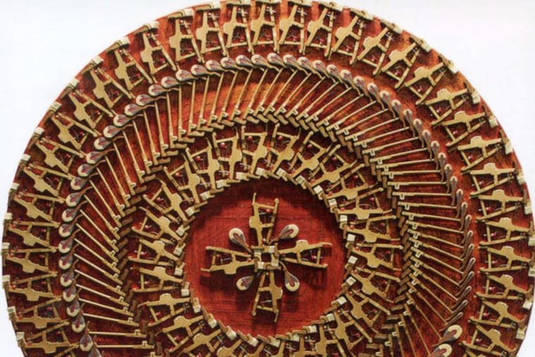 Carol Cole's "Steinway Mandala," made with parts from a 1920 Steinway grand piano, at Villanova Art Gallery.