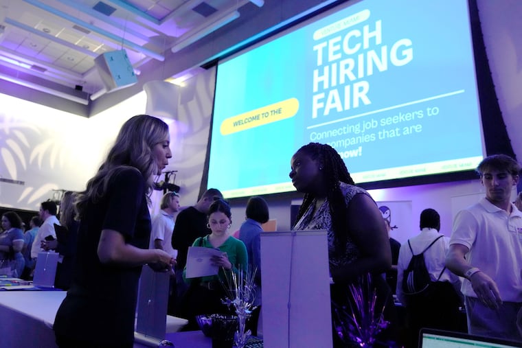 Jobseekers attend the Venture Miami Tech Hiring Fair at Miami-Dade College in Miami in 2023. The tech industry is now struggling, with the unemployment rate for tech jobs steadily rising since May.