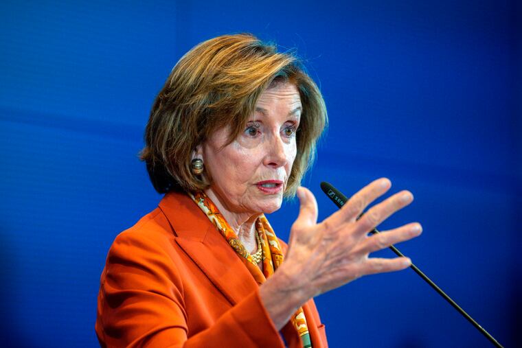 Nancy Pelosi, Speaker of the U.S. House of Representatives, participates in the press conference following the meeting of the parliamentary presidents of the G7 countries and the European Union in the Bundestag in Berlin, Friday, Sept 16, 2022.