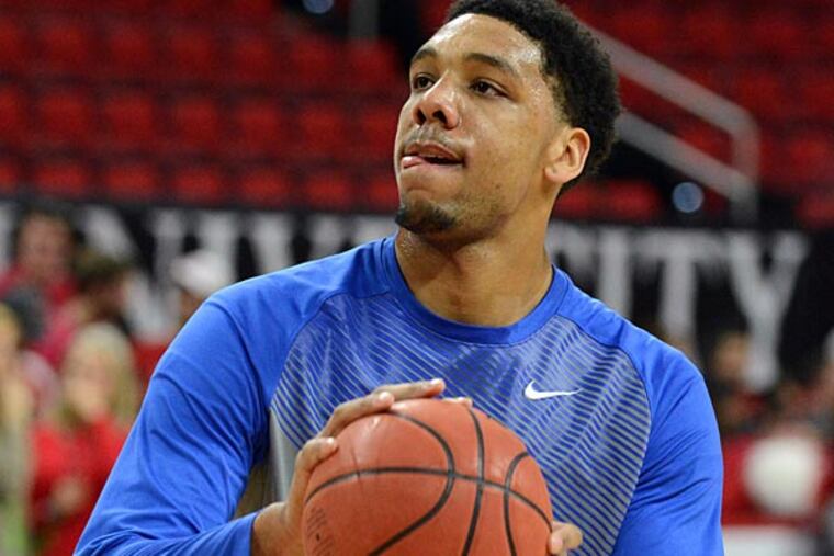 Duke Blue Devils center Jahlil Okafor (15) warms up prior to a game against the North Carolina State Wolfpack at PNC Arena. (Rob Kinnan/USA Today)