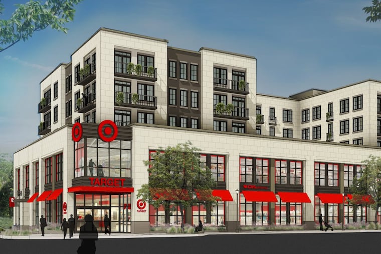 Artist's rendering of apartment building with Target store planned at the corner of Lancaster Avenue and Ardmore Avenue in Ardmore.