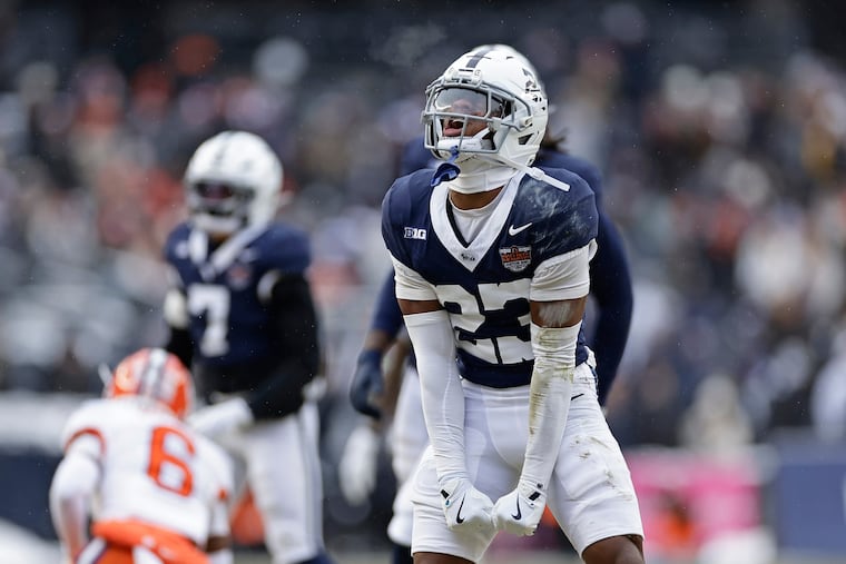 Penn State cornerback Jahmir Joseph reacts after making a tackle during the first half of the Pinstripe Bowl on Saturday.