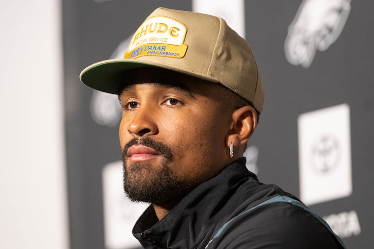 Philadelphia Eagles Jalen Hurts speaks t the media on Thursday, June 8, 2023, at Novacare in Philadelphia, Pa.