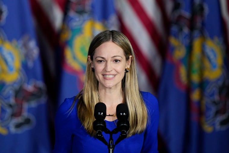 Scranton Mayor Paige Cognetti speaks during a President Joe Biden campaign event in Scranton, Pa., April 16, 2024. Cognetti is the Democratic nominee for the 8th Congressional District.