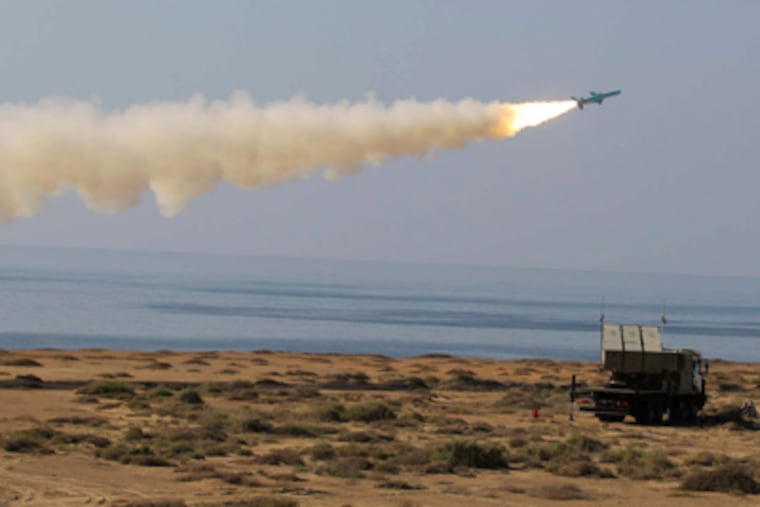 In this picture released by Iranian Fars News Agency, on Monday, Jan. 2, 2012, a Ghader missile is launched at the shore of sea of Oman during Iran's navy drill. Iran test-fired a surface-to-surface cruise missile on Monday during a drill that the country's navy chief said proved Tehran was in complete control of the strategic Strait of Hormuz, the passageway for one-sixth of the world's oil supply. The missile, called Ghader, or Capable in Farsi, was described as an upgraded version of a missile that has been in service before. (AP Photo/Fars News Agency, Hamed Jafarnejad)