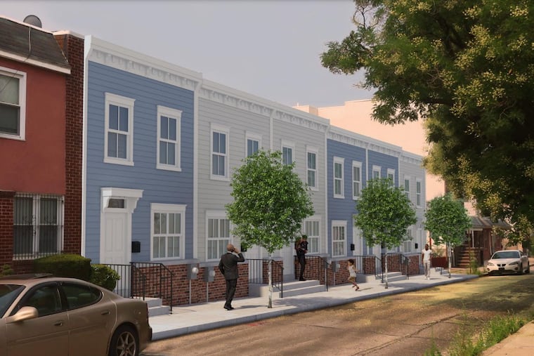 This rendering shows Habitat for Humanity Philadelphia's plans for new houses in the 1600 block of Page Street in North Philadelphia. The organization planned to break ground in fall 2021, but neighbors opposed the loss of a parking lot at the location. City Council on Thursday approved Habitat's plans.