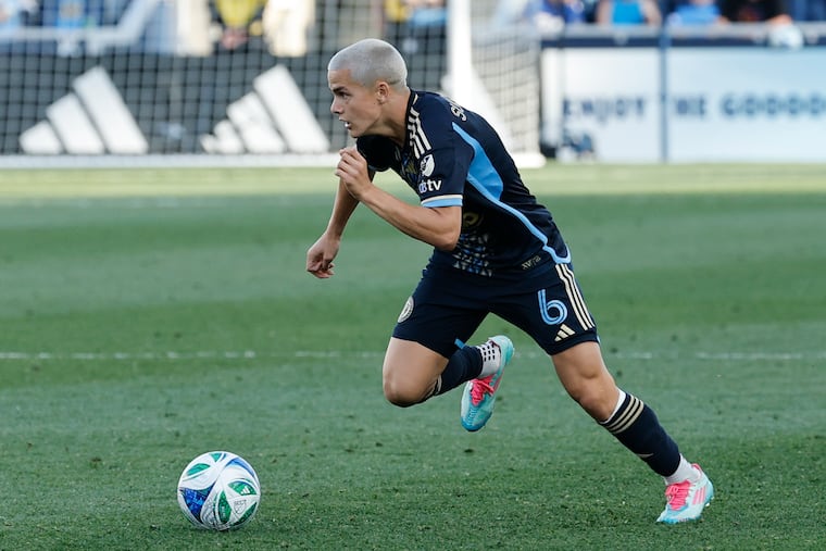 Union midfielder Cavan Sullivan in action against D.C. United at Subaru Park on April 26. Before Wednesday, he had played in six first-team games.