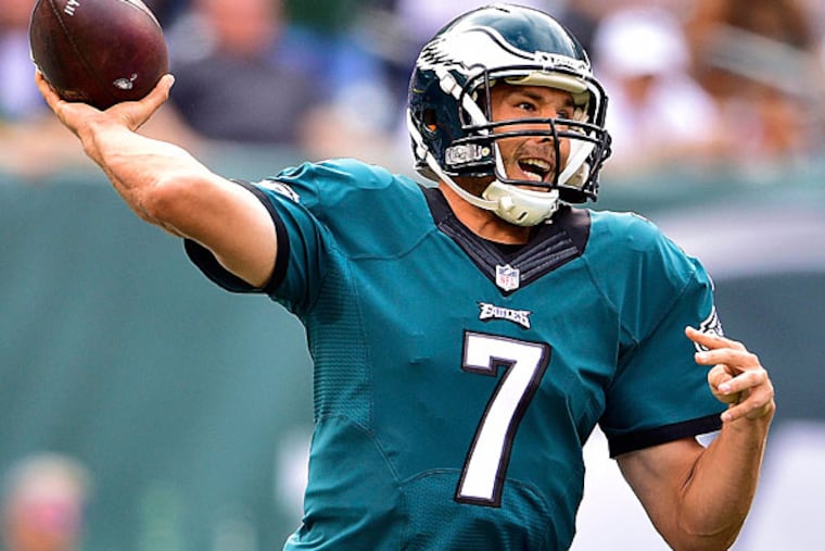 Philadelphia Eagles quarterback Sam Bradford (7) attempts a pass during the first quarter against the New York Jets at MetLife Stadium. The Philadelphia Eagles defeated the New York Jets 24-17.