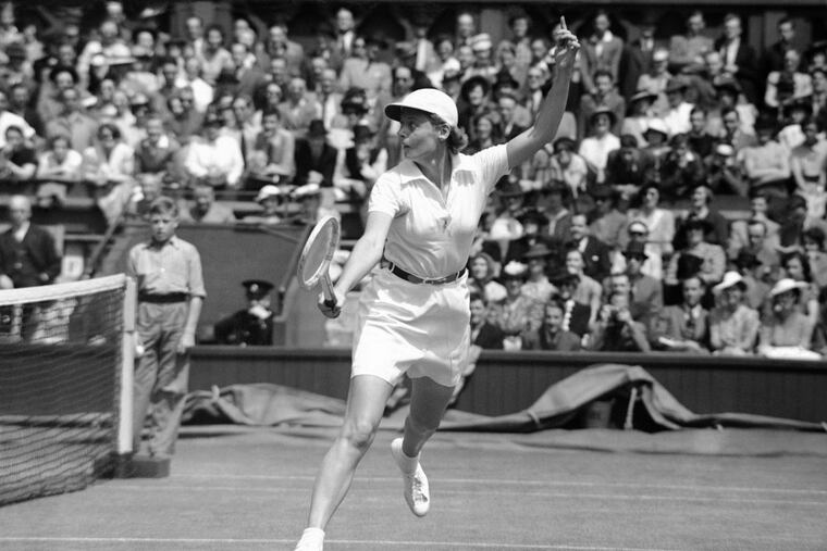 Alice Marble playing in Wimbledon in London on July 4, 1939.