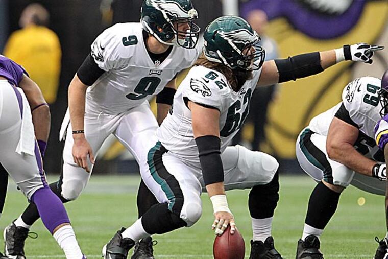 Eagles quarterback Nick Foles and center Jason Kelce. (Yong Kim/Staff Photographer)