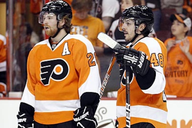 Claude Giroux and Danny Briere continue to tear up the German Elite League for Eisbaren Berlin. (Yong Kim/Staff file photo)