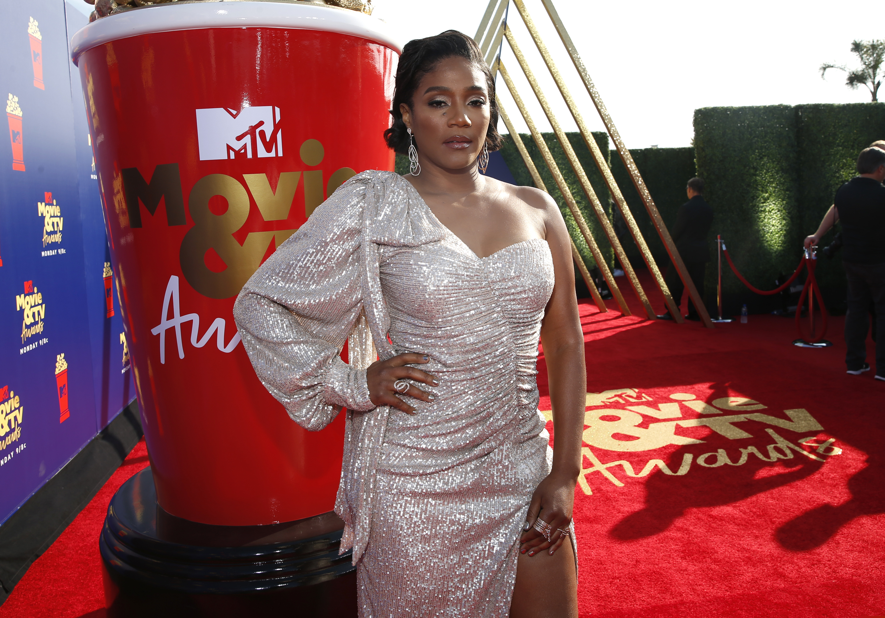 Tiffany Haddish arrives at the MTV Movie and TV Awards on Saturday, June 15, 2019, at the Barker Hangar in Santa Monica, Calif. (Photo by Danny Moloshok/Invision/AP)