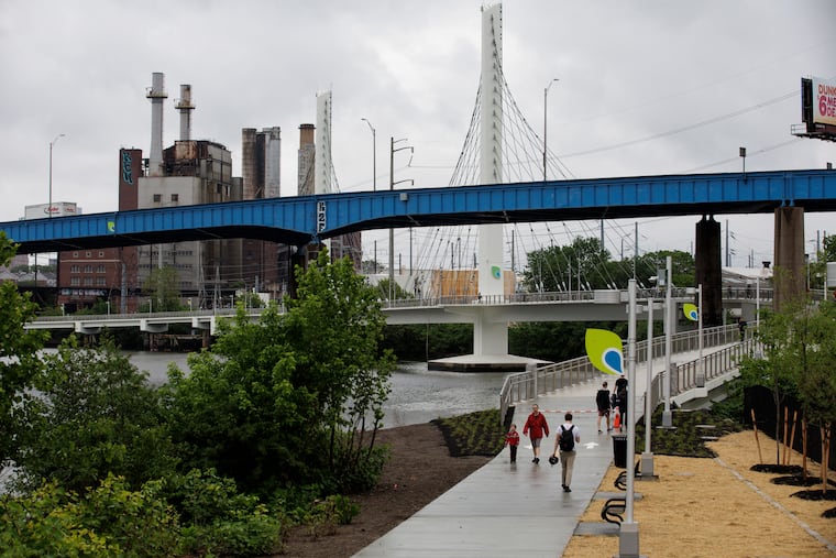 Schuylkill River Development Corp. donors and other guests tour the Christian to Crescent segment of the Schuylkill Banks Trail on May 13, 2025, in Philadelphia. It’s part of the larger Schuylkill River Trail.