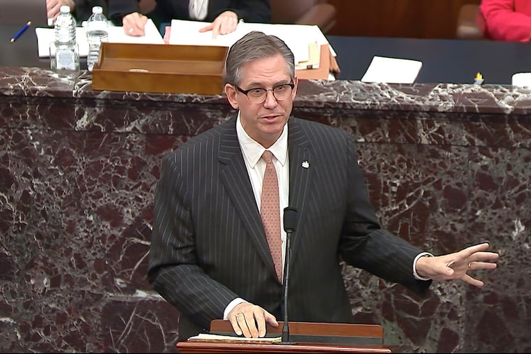 Bruce L. Castor Jr., an attorney for former President Donald Trump, speaks on the first day of Trump's second Senate impeachment trial on Tuesday at the U.S. Capitol.