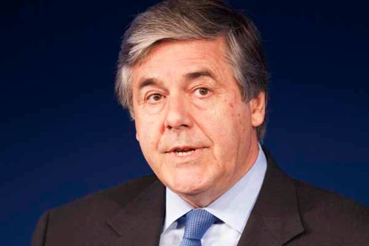 FILE - In this May 2, 2013 file photo the chairman of the Zurich Insurance Group Josef Ackermann speaks at the St. Gallen Symposium in St. Gallen, Switzerland. Ackermann abruptly resigned Thursday, Aug. 29, 2013, over the apparent suicide of its chief financial officer, claiming he wants to avoid damaging the company's reputation. Ackermann, who is Swiss, said in a company statement that he was resigning because he believed the undisclosed accusations leveled against him by the family of deceased CFO Pierre Wauthier could hurt Zurich's top ranks. (AP Photo/Keystone, Gian Ehrenzeller, File)