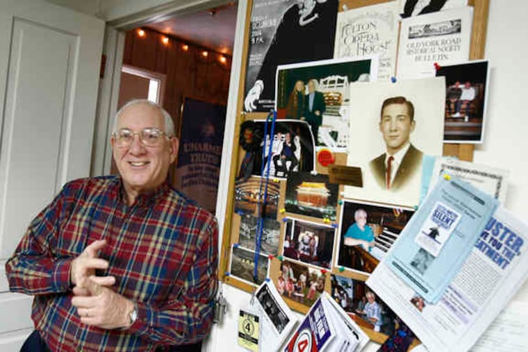 Keyboardist Don Kinnier in his Lititz, Lancaster County, studio, above. At left, Kinnier in 1963 with the Curtis Memorial Organ at what was then Drexel Institute. A few students had rebuilt the organ and asked him to play it. "I had a pretty good time playing," he recalls, and found a new passion in his life. At right, Kinnier plays as a silent film is shown on a wall of his studio.