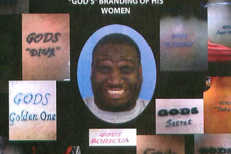 A government exhibit shows Paul Sewell (in his Pa. driver's license photo) surrounded by many of the tattoos he had branded onto the backs of his victims' necks. Sewell was sentenced to 23 years in federal prison on June 17, 2015.