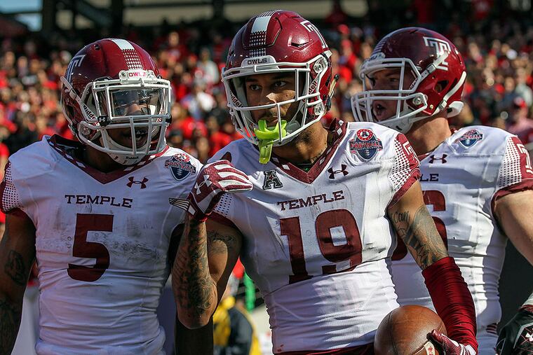 Temple Owls wide receiver Robby Anderson (19) celebrates after making a touchdown reception during the second half against the Houston Cougars in the Mid-American Conference football championship game at TDECU Stadium. The Cougars defeated the Owls 24-13.