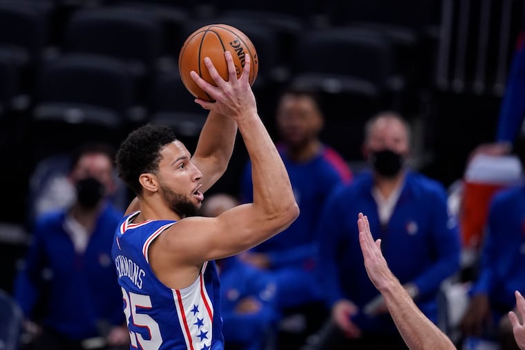 Ben Simmons (25) shooting against the Indiana Pacers on Friday.