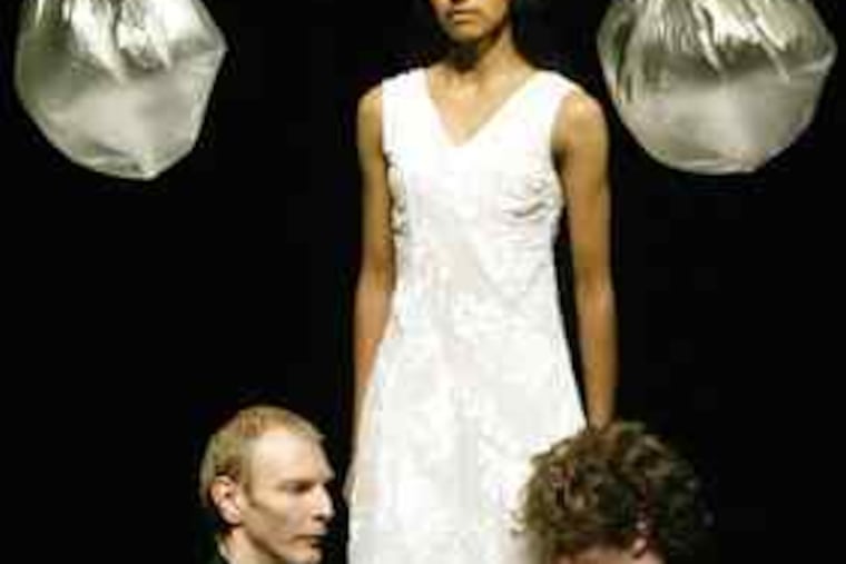 Dancers (from left) Audrey Berezin, Shantala Shivalingappa and Pascal Merighi in 2003 rehearsing a work by Bausch.