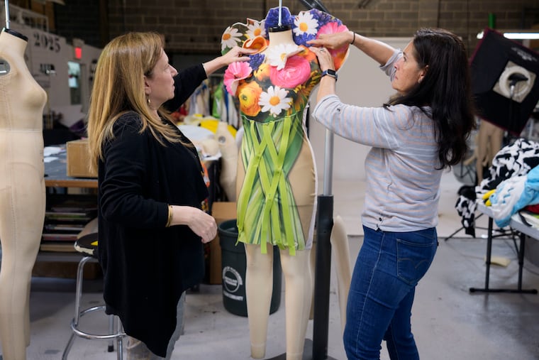 Tina Wayne Berman (left) and Cristina Martinez at Rasta Imposta/Imposta Costumes' office and warehouse in South Jersey, April 24, 2025.