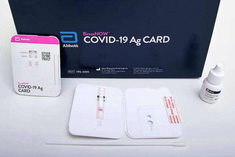 Abbott Laboratories' BinaxNOW rapid COVID-19 nasal swab test.