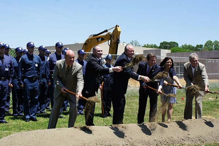 Breaking ground (from left): State Sen. Fred Madden; Freeholder Lyman Barnes; Freeholder Director Robert Damminger; State Sen. Donald Norcross; Freeholder Heather Simmons; college president Frederick Keating.