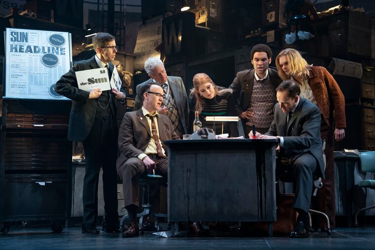 The cast of "Ink" at the Manhattan Theatre Club, Samuel J. Friedman Theatre, New York.