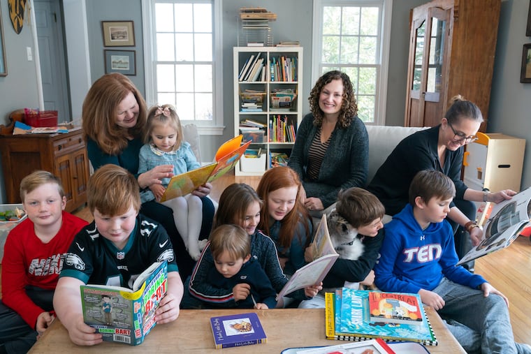 Jamie Lynch, Wendy Brooks and Kate Mayer and some of their children. The women founded Everybody Reads T/E which advocates for improved reading instruction in Tredyffrin/Easttown School District.