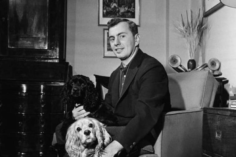 Gore Vidal, seen as a young, up-and-coming writer (left) and, later (right), as a distinguished and cranky old man of letters, viewing America from a distance, in his Italian villa.