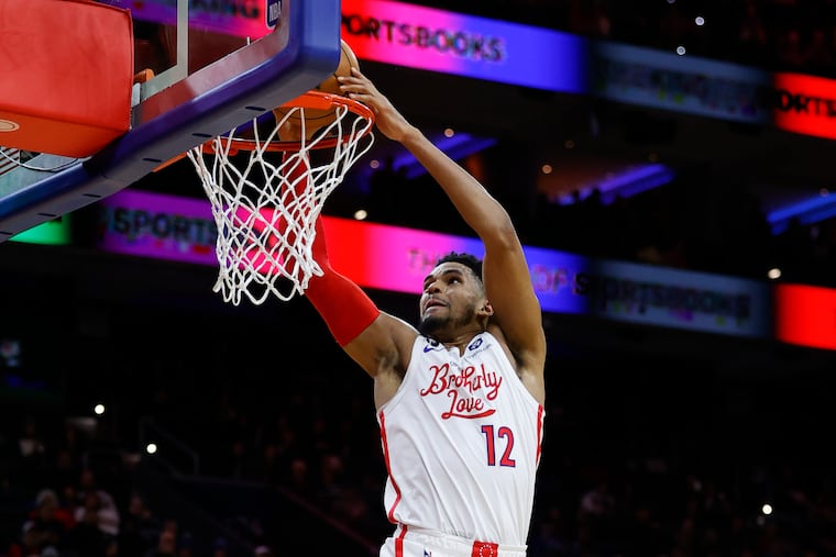 Sixers forward Tobias Harris dunks against the Charlotte Hornets on Dec. 11.