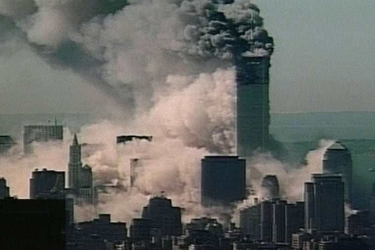 The South Tower at the World Trade Center collapses in a huge cloud of debris 15 years ago. The North Tower would collapse less than 30 minutes later. When the second plane struck, the writer recalls, "at that instant, everything changed."
