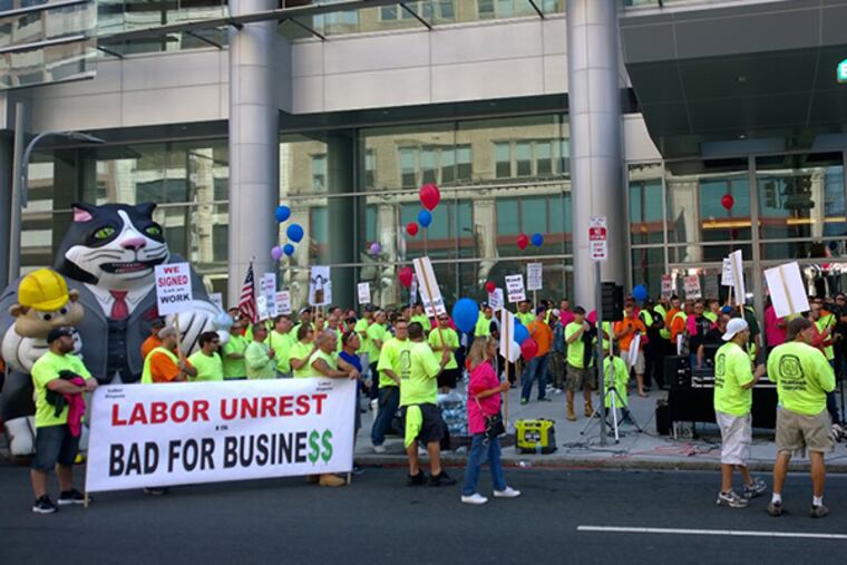 File photo: Members of the Carpenters union staged a protest for what they called an "unfair lockout" at the Pennsylvania Convention Center.
