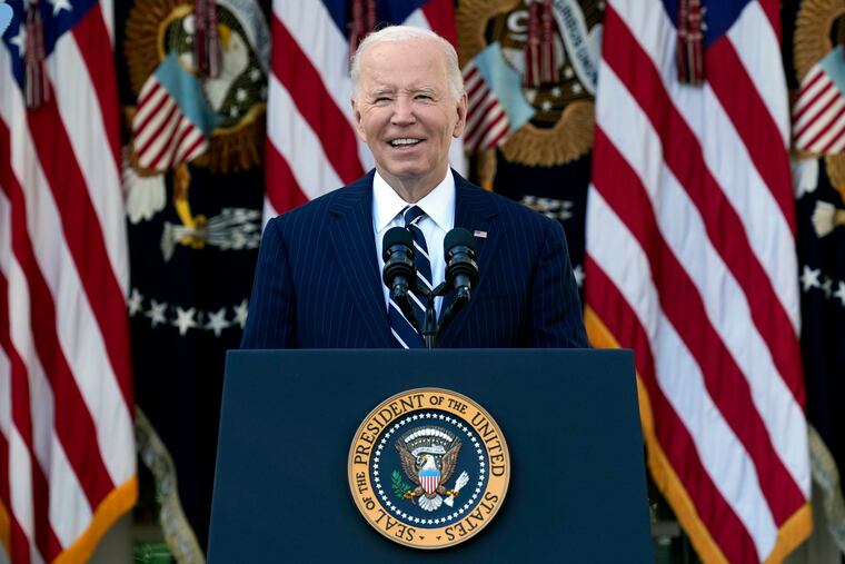 President Joe Biden speaks in the Rose Garden of the White House on Thursday.