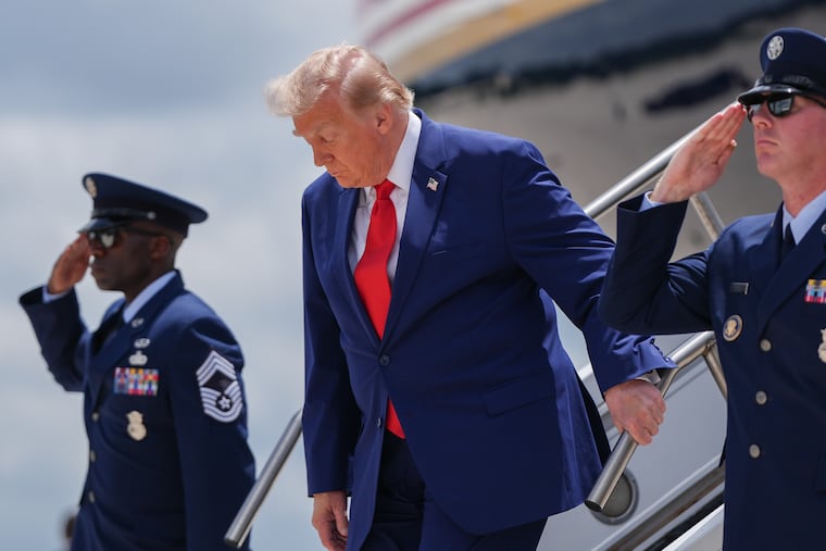 President Donald Trump arrives Wednesday on Air Force One at Dobbins Air Reserve Base in Marietta, Ga.
