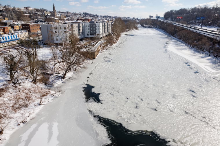 Schuylkill River as seen from former railroad bridge in Manayunk section on Jan. 26.