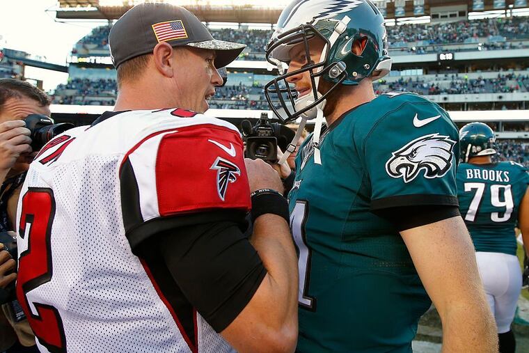 Birds of a feather? Rich Scangerello sees similarities between Matt Ryan (left) and Carson Wentz.
