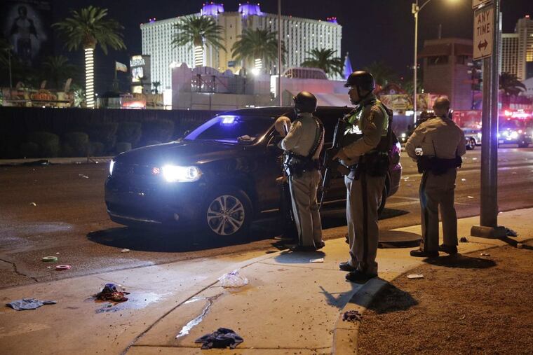 Las Vegas Police at the scene of the massacre along the Las Vegas Strip.