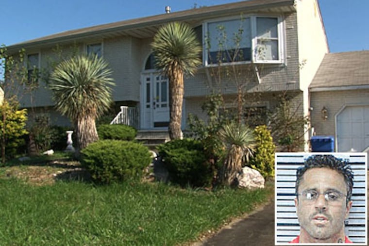 Mob associate John Alite’s abandoned Cherry Hill home. Inset: Alite in a 2004 Brazil Federal Police photo.