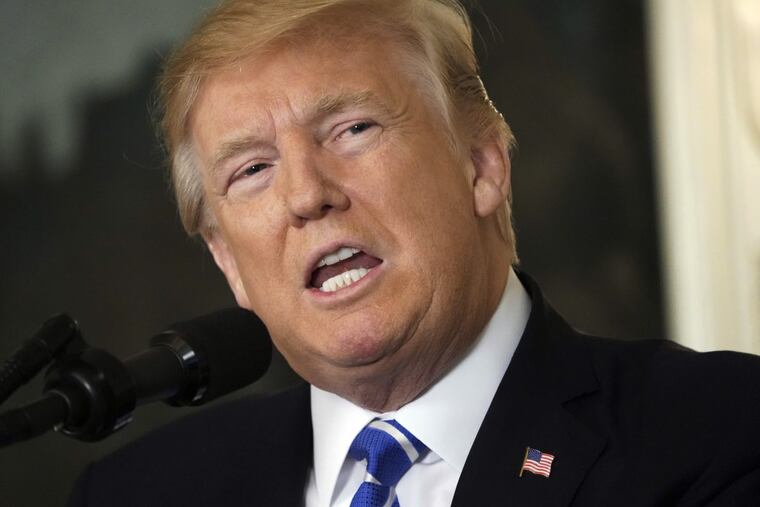 In this Wednesday, Nov. 15, 2017, file photo, President Donald Trump speaks in the Diplomatic Reception Room of the White House, in Washington.