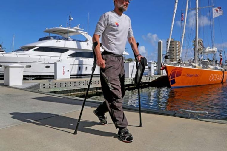 Jens Als Andersen, the boat manager and part-time crew of the Oceans of Hope, docks at the Bahia Mar in Ft. Lauderdale, Fla. It is the first sailboat to circumnavigate the world with multiple sclerosis patients for crew. Anderson does not have MS; he broke his back in an accident in 1974. (Mike Stocker/Sun Sentinel/TNS)