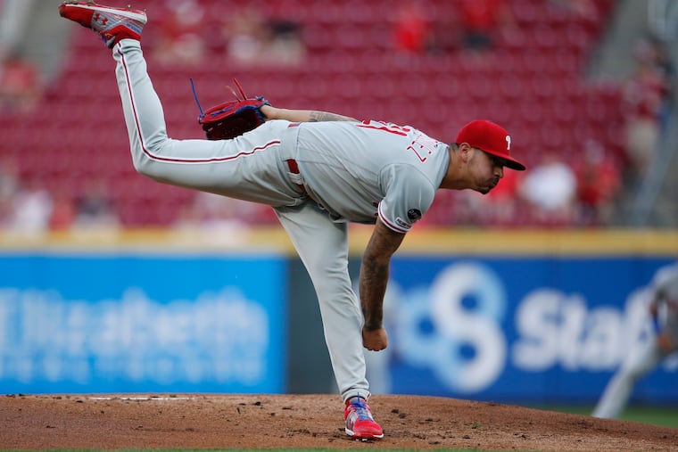 Phillies starter Vince Velasquez lasted only three innings Tuesday night before being lifted for a pinch-hitter with the bases loaded in the fourth.
