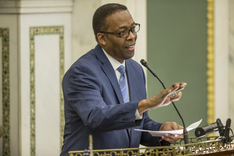 Council President Darrell L. Clarke asked for calm during the public comments section of Council’s session on Thursday March 1, 2018, prior to the Mayor’s budget address. . MICHAEL BRYANT / Staff Photographer