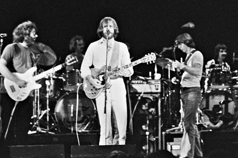 The Grateful Dead — from left, Jerry Garcia, Bill Kreutzmann, Bob Weir, Phil Lesh, and Mickey Hart — perform at Cornell University in Ithaca, N.Y., on May 8, 1977.