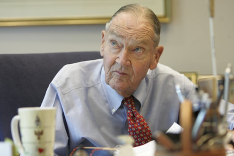 Jack Bogle looks up from his desk as one of his three assistants comes in to talk to him.(Michael Bryant / Staff Photographer)