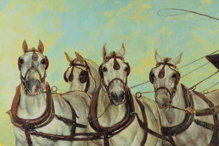 In "Connemara Four" (1991), Jamie Wyeth captures his wife, Phyllis, driving a coach.