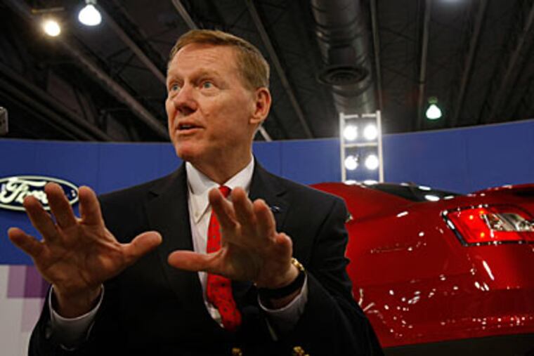 Alan Mulally, president and CEO of Ford Motor CO., spoke at a private meeting of regional Ford dealers last week at the Phila. Auto Show. (MICHAEL S. WIRTZ / Staff Photographer)